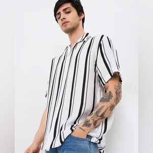 Hollister Black and White Striped Casual Shirt